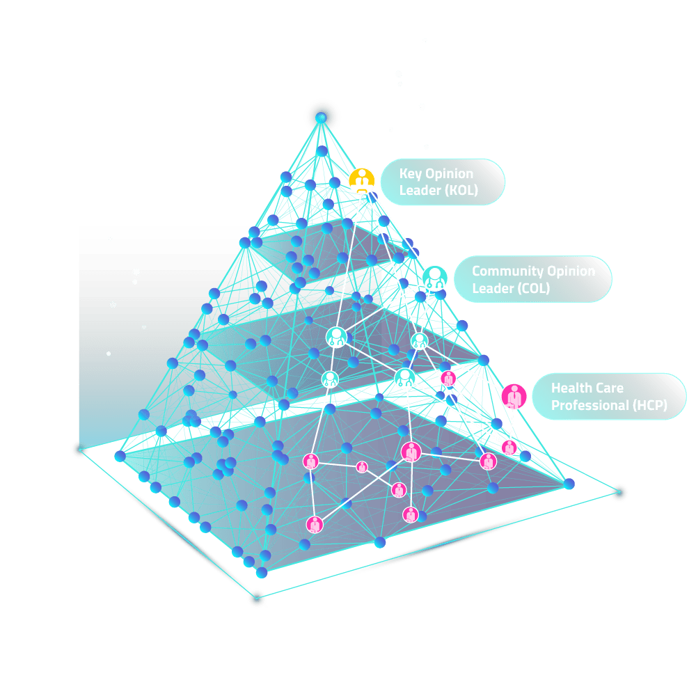 A diagram showcasing the pyramid structure of HCP Targeting with various categories including Key Opinion Leader (KOL) and Community Opinion Leader.